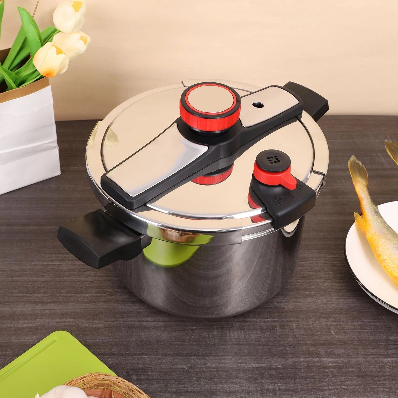 Premium 6L Stainless Steel Pressure Cooker – Explosion-Proof with Reinforced Handles