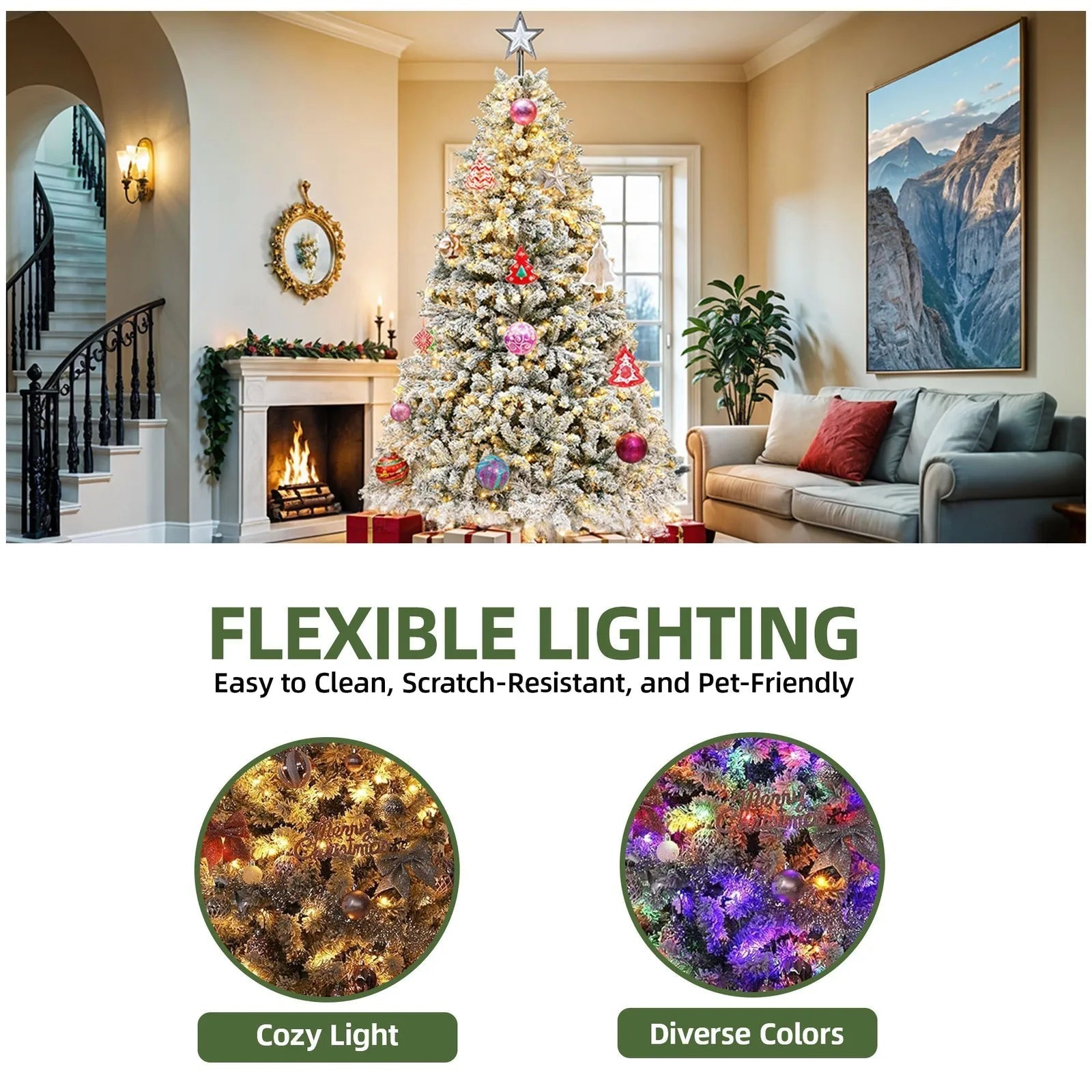 Árvore de Natal Nevada 1,83 m com Luzes LED & Comando-Remoto